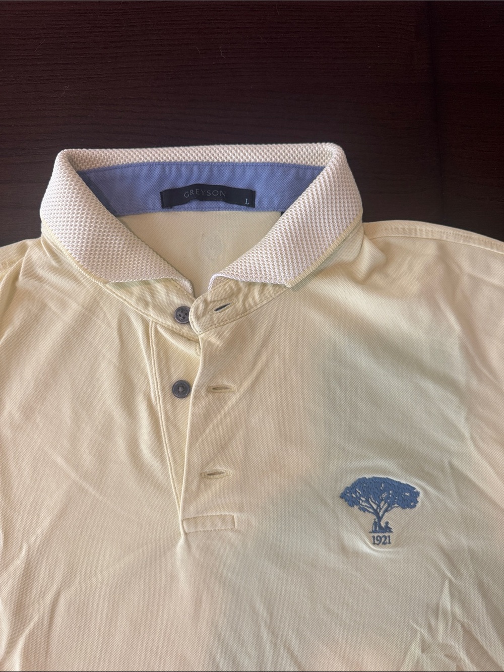 Greyson Men’s pale yellow Polo with logo Embroidery - Large